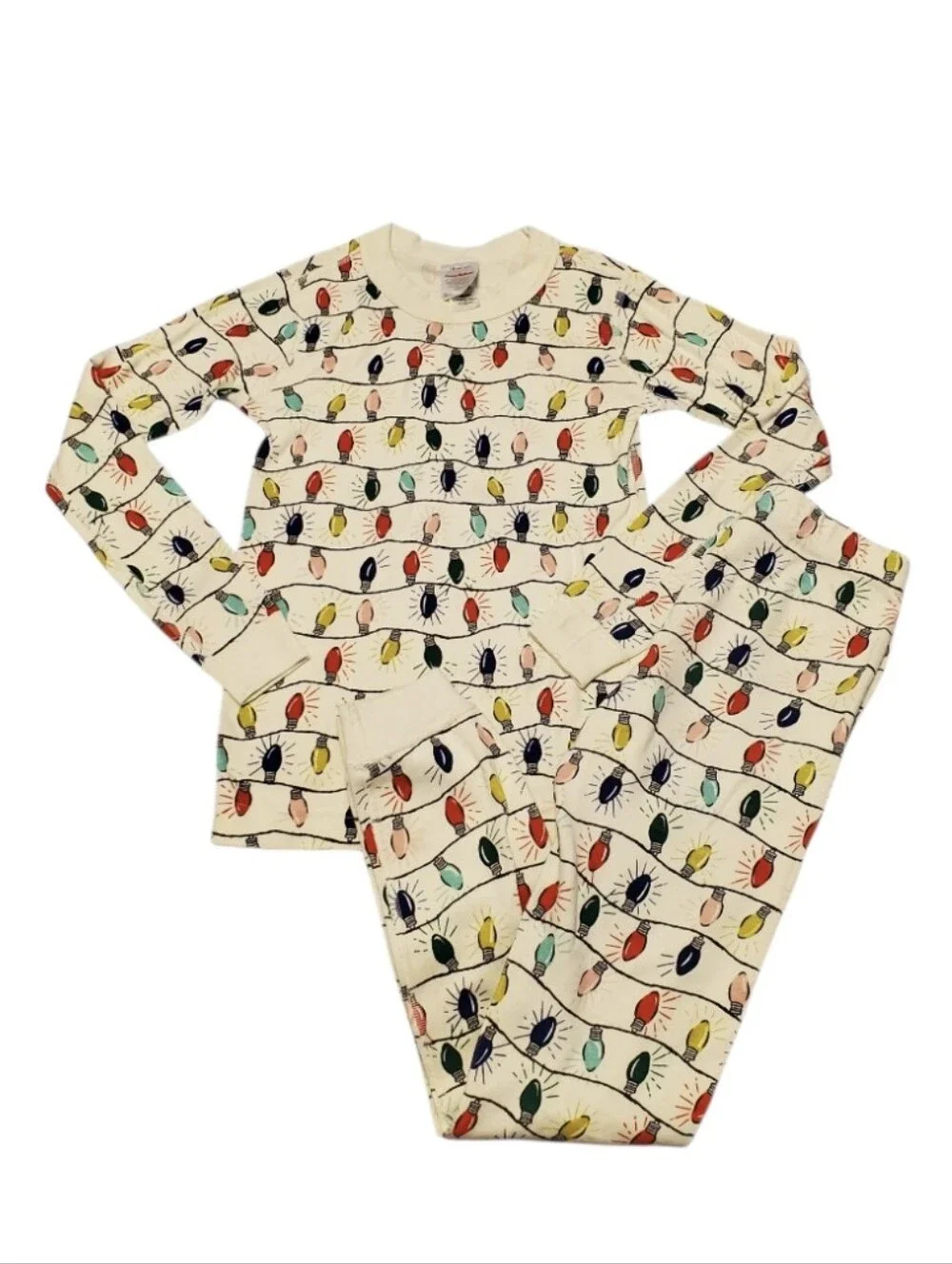 Hanna Andersson Kids Organic Cotton Holiday Lights Long John Pajama 2PC Set 8